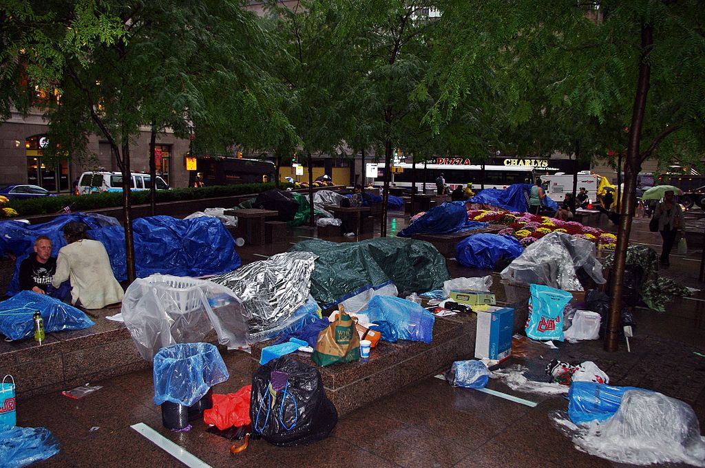 The protesters' camp in Zuccotti Park
