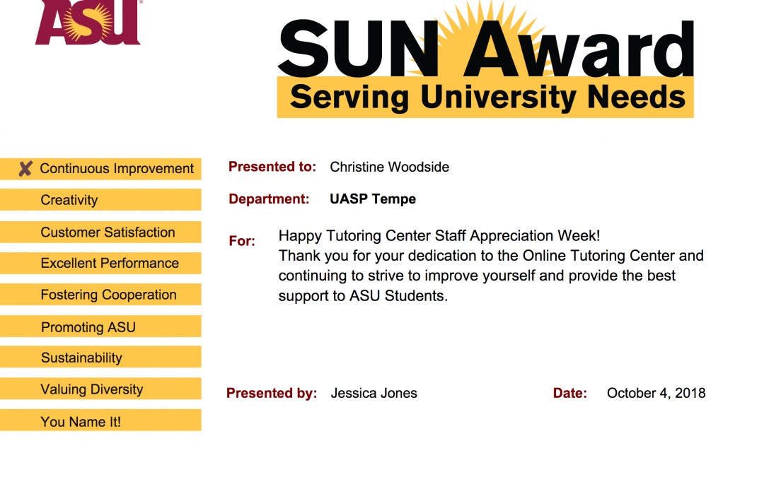 SUN Award Day, yay for tutoring writers